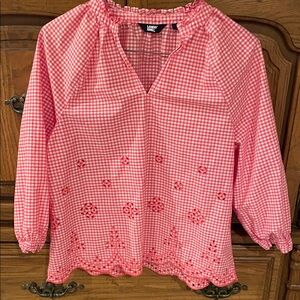 Lands' End Pink Checkered Blouse M (10-12) Excellent Condition